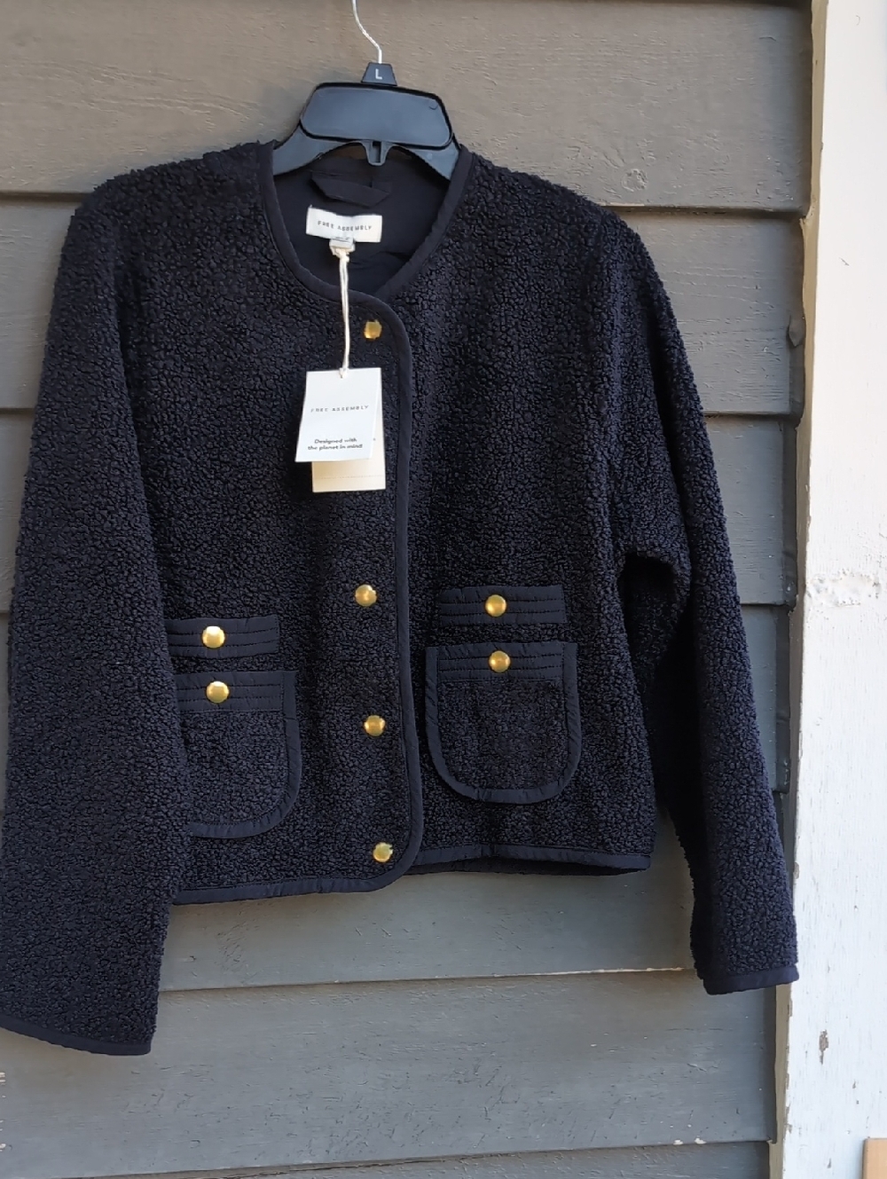 Free Assembly Classic  Navy Cardigan - Solid Navy Gold Button Size Large